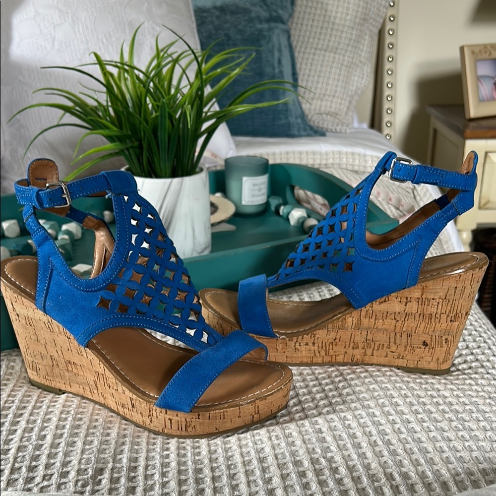 Franco Sarto Blue Wedge Sandals